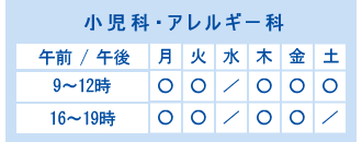 小児科・小児耳鼻科・アレルギー科の診療時間